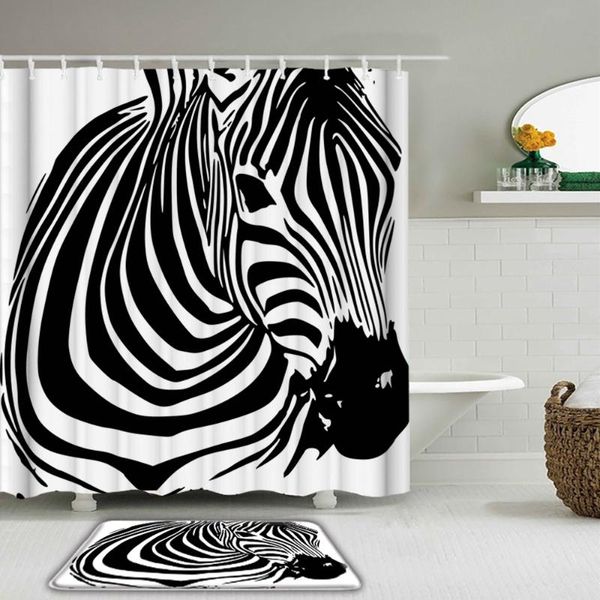 

zebra animals shower curtains set waterpoof bathroom bath curtain toilet non-slip rug for bathtub decor