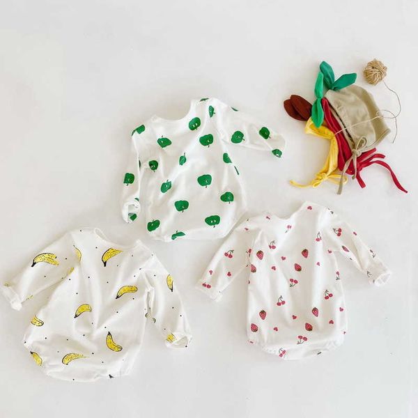 Primavera Baby Girl Body Cartoon Banana Cherry Green Pepper Maniche lunghe Tuta nata Cute Style Kid Clothes E2323 210610