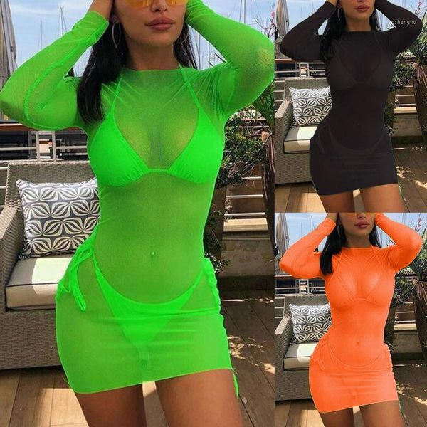 

casual dresses women sarong bathing suit swimwear beach mini dress mesh sheer see through bikini cover up swimming suits cover-ups #yj, Black;gray