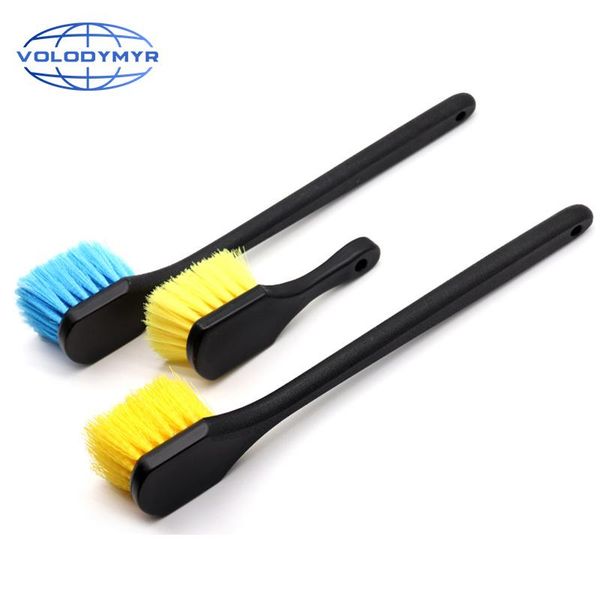 

car brush rim tire wheel cleaner with long handle and yellow hard bristles detailer for detail clean auto cleaning detailing sponge