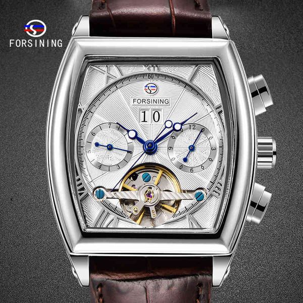 

clock tourbilion style business men automatic wristwatch 2021 new, Slivery;brown