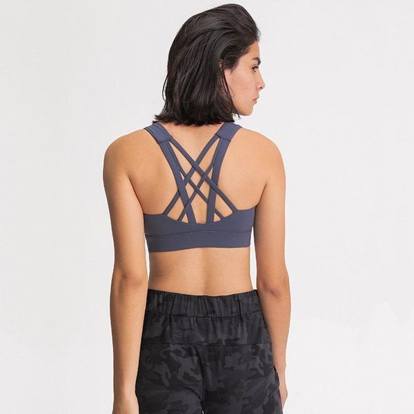 

yoga outfit shockproof cross straps running gym sport bras women widen hem push up workout fitness crop brassiere