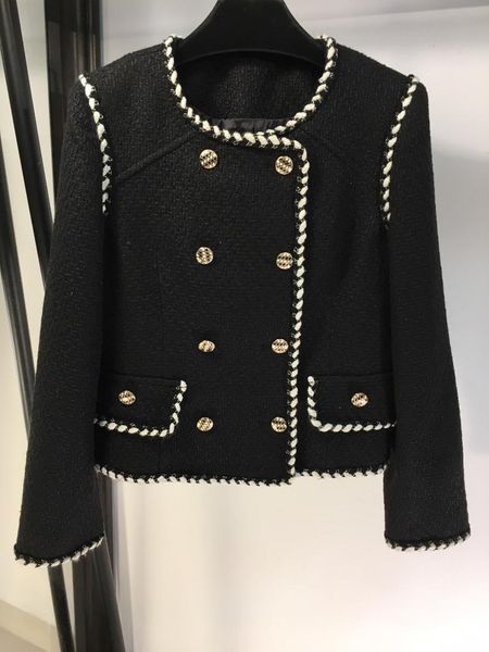 

ladies 2021 fashion long sleeve round neck tweed jacket 1205 women's jackets, Black;brown