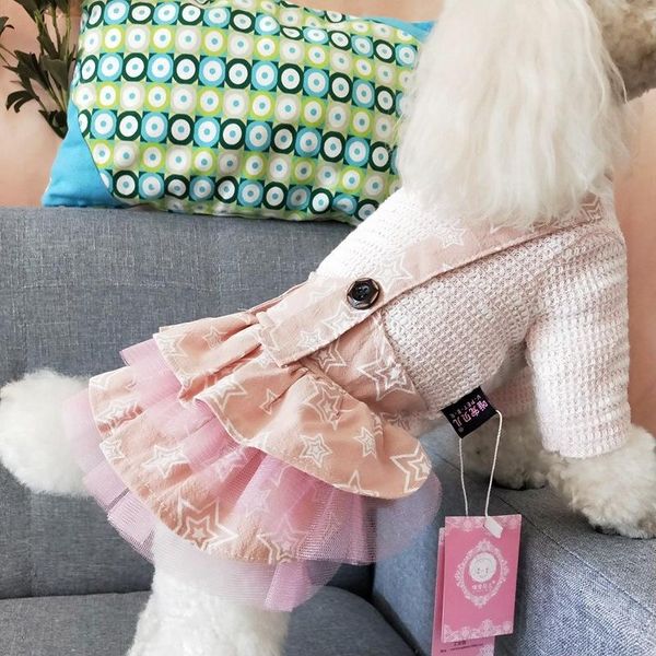 

cat costumes star printed mesh lace dog dresses tutu princess dress for teddy bichon autumn winter girl clothes pet gift