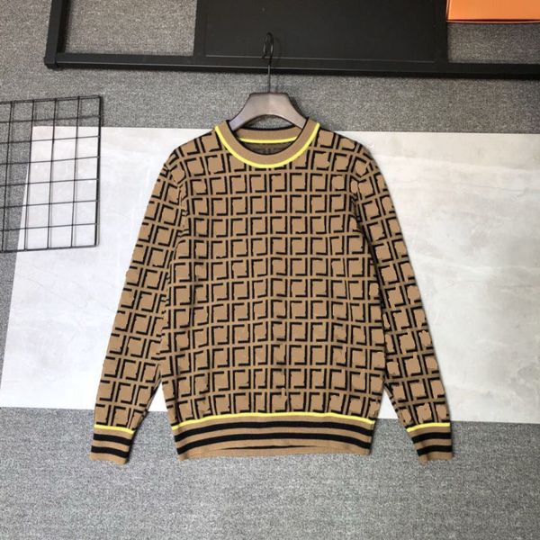 

designer autumn and winter ff wool knit sweater with full print thread round neck men's pullover casual sweaters, White;black