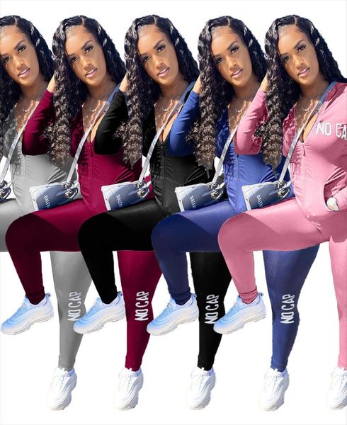 

78ly5878 autumn winter casual womenpant home sports solid letter zipper two piece set and pants tracksuit sweatsuit outfits, White