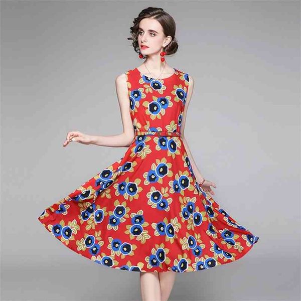 

vintage summer dress elegant floral print sleeveless boho for women party casual slim femme robe 210519, Black;gray