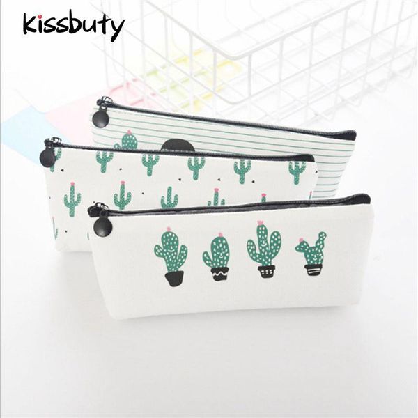 

pencil bags small fresh simple cactus canvas case storage bag school kawaii zipper pencils office supplies stationery gif