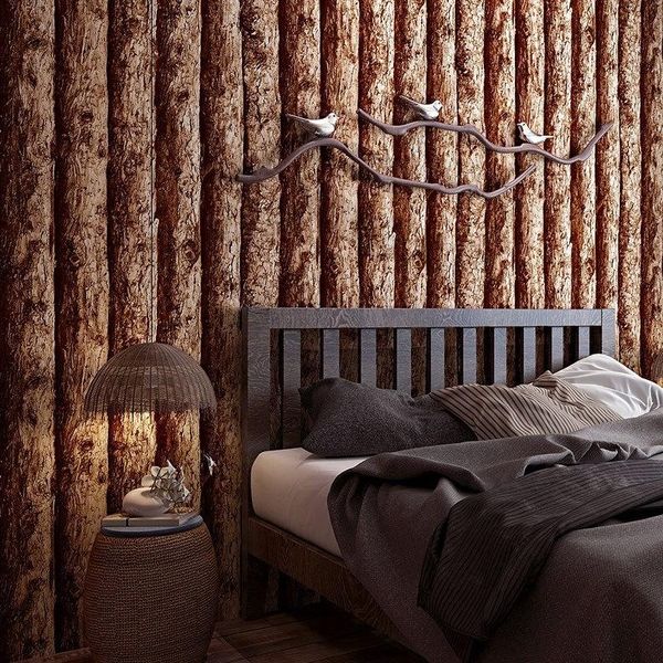 

wallpapers imitation wood-grain wall paper 3d retro nostalgic solid wood log color simulated bark board pattern chinese restaurant