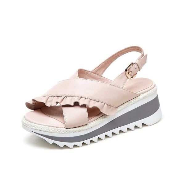 

dress shoes yd-ever sweety girls pleated design sheep leather round peep toe women sandals high heels slingback summer party l21-a, Black