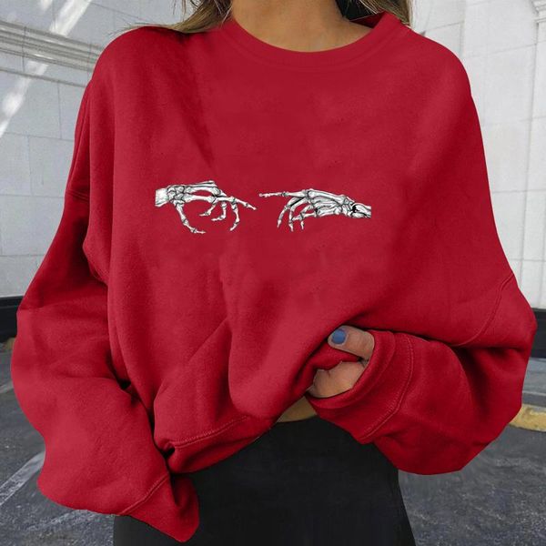 

women's hoodies & sweatshirts 40# halloween skeleton printed casual long sleeve ladies o-neck winter thick oversized, Black