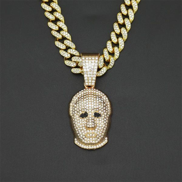 

pendant necklaces men women hip hop mask necklace with 13mm miami cuban chain iced out bling hiphop fashion charm jewelry, Silver