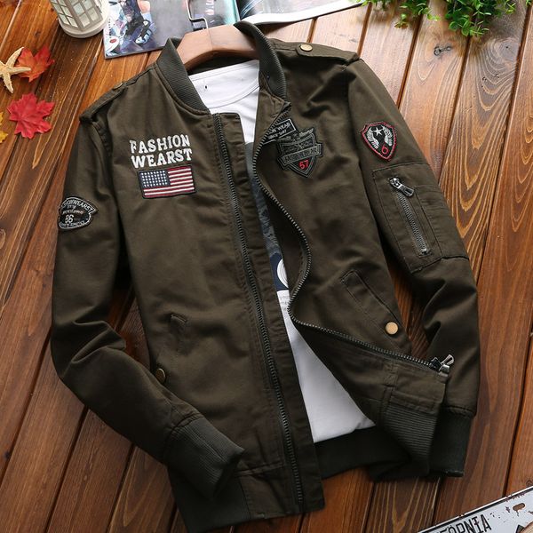 

motorcycle jacket for men's clothing cotton stand-up collar military pilot jackets spring loose plus size m-4xl baseball uniform 201226, Black;brown