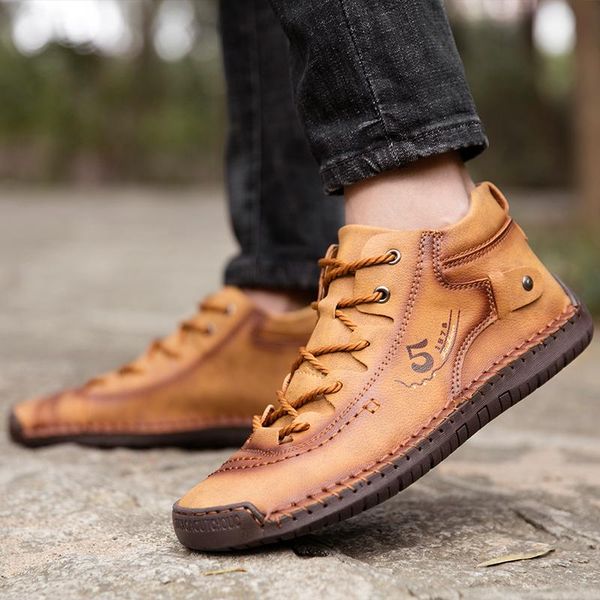 

boots genuine leather natural fur snow fashion men's ankle winter warm breathable men shoes big size 48, Black