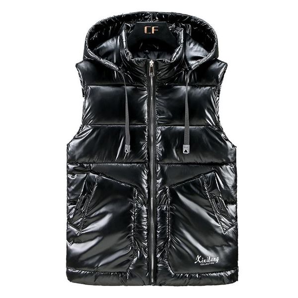 

men's vests men vest lovers glossy sleeveless jacket women winter fashion casual coats male cotton-padded thicken waistcoat warm, Black;white