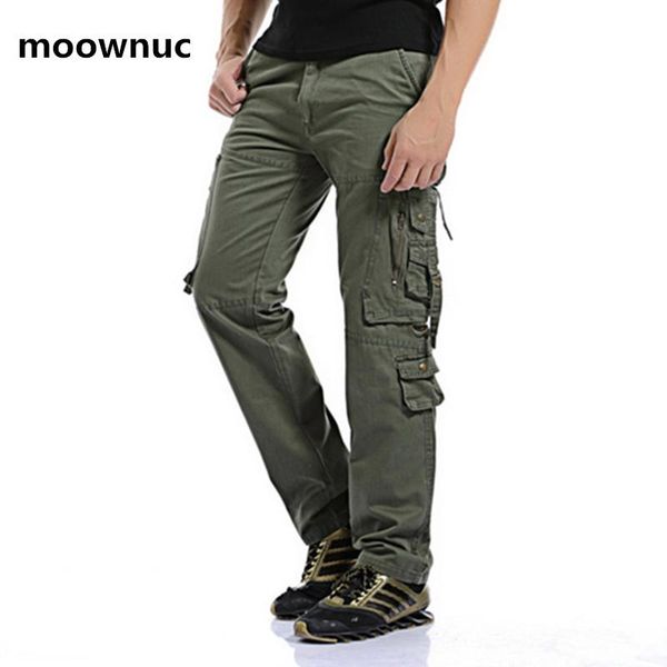

style winter men's casual 100% cotton cargo pants men long trousers multi-pocket solid mens clothing, Black