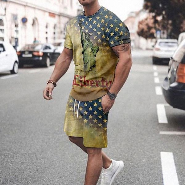 

men's t-shirt suits shirt graphic flag plus size crew neck casual daily short sleeve basic designer slim fit big and tall blue black r, Gray