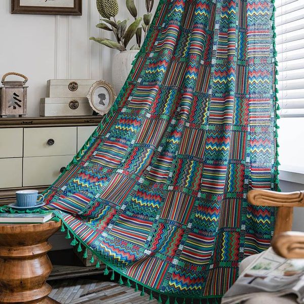 Perde Drapes Bohemian Stil Yatak Odası Dalga Geometrik Baskı Mutfak Perdeleri Pencere Tedavileri Yarı Transmiss