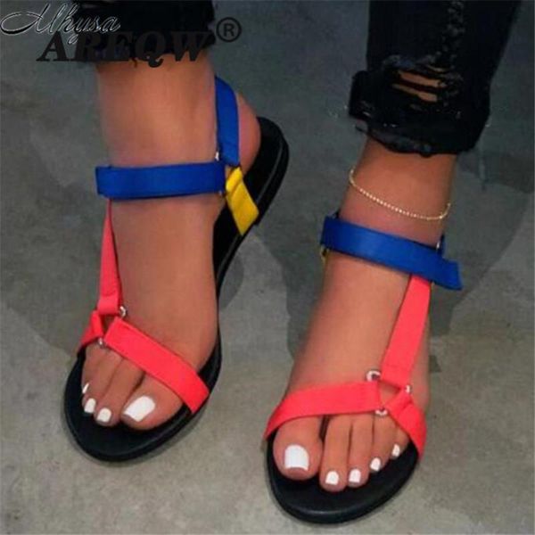 

flat sandals 2021 women ankle-strap summer low heels shoes open toe casual beach plus size sandalias mujer, Black