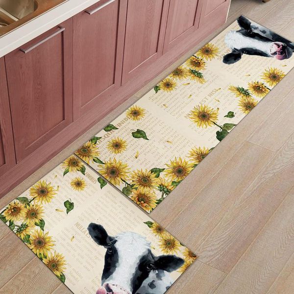 

country style sunflower cow kitchen rug bedroom entrance doormat home floor decor carpet bathroom anti-slip carpets
