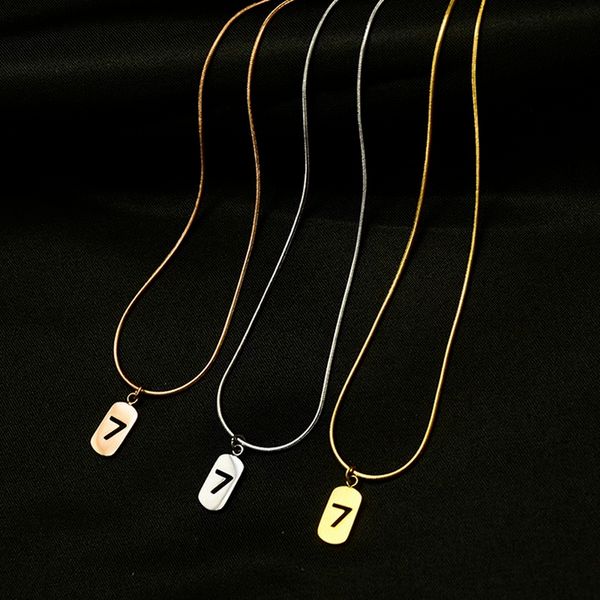 

soild color bar digital pendant clavicle chain necklace lucky number 7 arabic number charm necklace, Silver