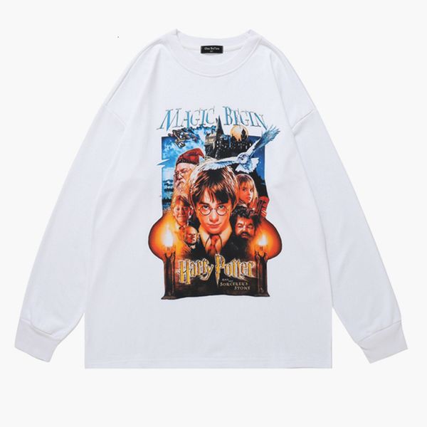 

men's street fashion brand terry hoodless cotton round neck direct spray figure printing loose long sleeve sweater, Black