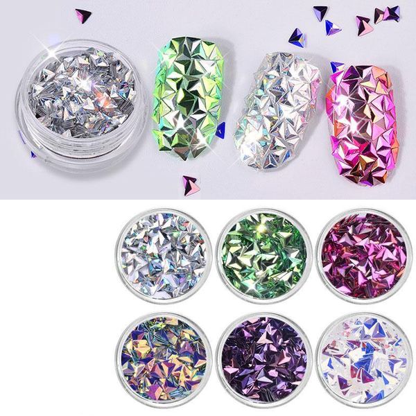 

color nail art decorative triangle diamond sequins glitter flakes stereo laser design tools1, Silver;gold