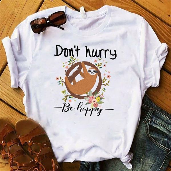 

dont worry be happy sloth women t shirt printed tee clothes graphic, White