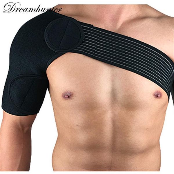

men women adjustable breathable gym sports care single shoulder support back brace guard protection black bandage, Black;blue