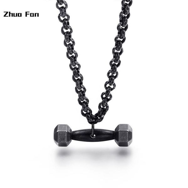

pendant necklaces europe and america titanium steel fitness dumbbells barbells couples weightlifting sports bodybuilding necklace jewelry, Silver