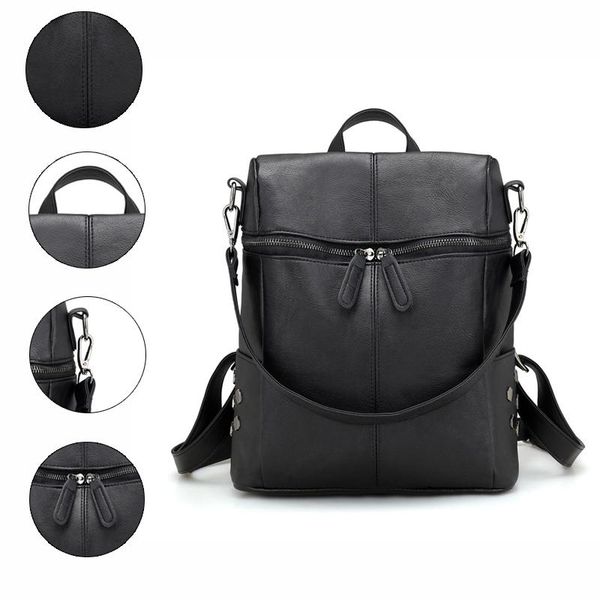 

outdoor bags 2021 simple style backpack women leather backpacks for teenage girls school fashion vintage solid black shoulder bag youth