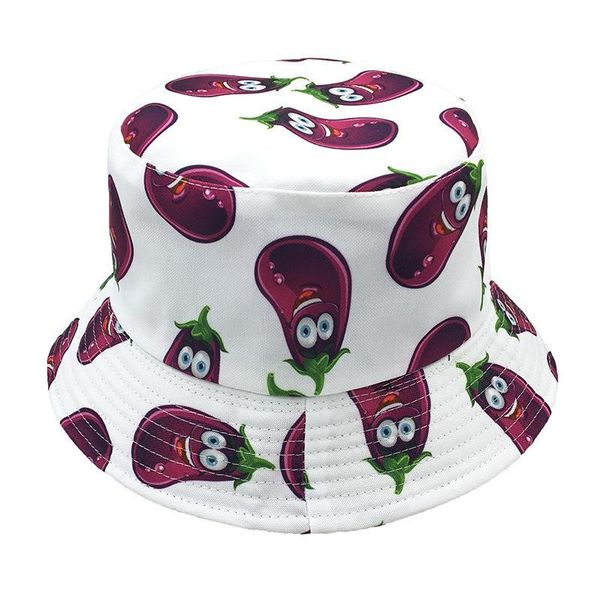 Bucket chapéu chapéu mulher outdoor bacia casual com frutas e vegetais padrão protetor solar pescador em ambos os lados