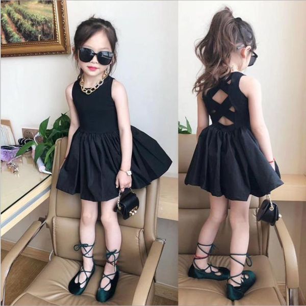 

baby girl back cross dress 2021 summer black sleeveless princess kids a-line toddles clothing wz147 girl's dresses, Red;yellow