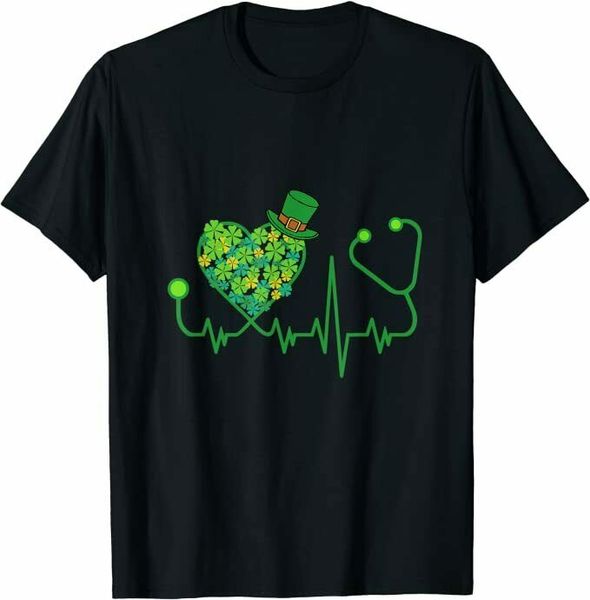 

mother's day irish nurse stethoscope & heartbeat tshirt size s-5xl, White;black