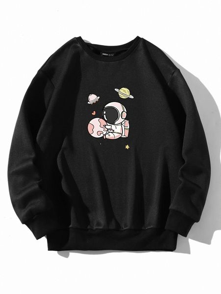 

astronaut print thermal lined sweatshirt 92wr#, White;black