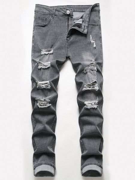 

romwe guys ripped jeans k2mi#, Blue