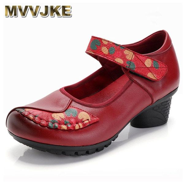 

dress shoes mvvjke women thick heel ethnic style ladies party mixed colors black red genuine leather pumps footwear big size 42