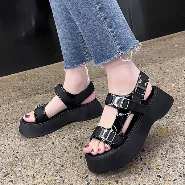 

sandals summer student 2021 thick-soled casual open-toed gladiator slope heel women's shoes fashion buckle black
