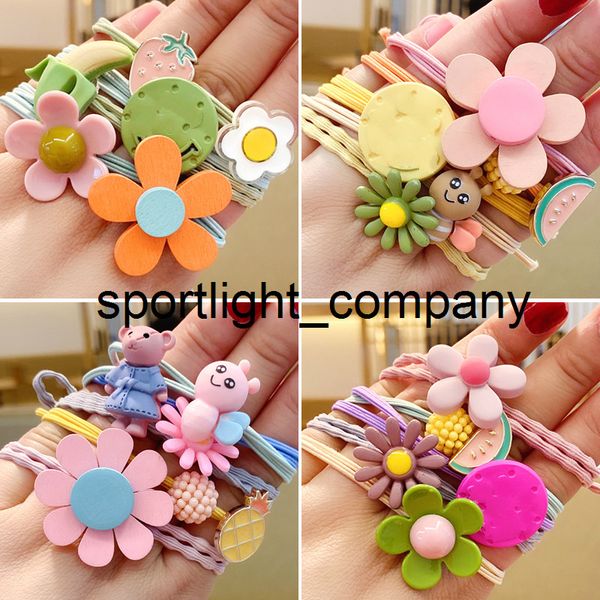 

2022 2020 5 pcs/set summer children cute cartoon fruit flower knot elastic hair bands girls lovely hairpins kids hair accessories, Slivery;white