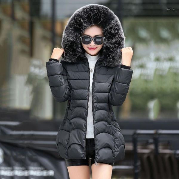 

women's down & parkas cotton padded jacket women double thick faux fur winter coats warm hood plus size korean gothic black overcoat 2x