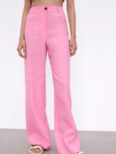 

women's pants & capris za sweet and versatile temperament high-waisted long-leg straight linen wide-leg, Black;white