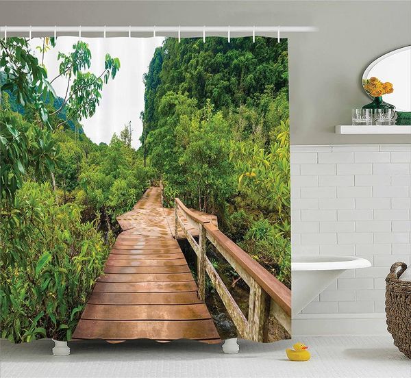 

shower curtains house decor curtain wood bridge around mangrove forest wall decoration hanging