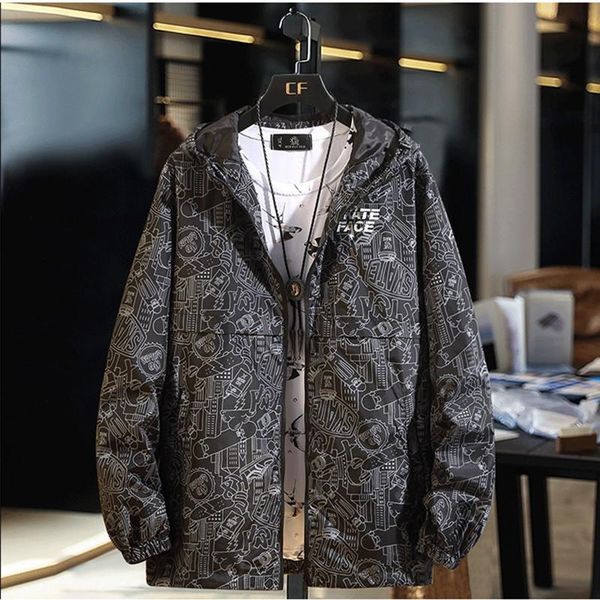 

men's jackets plus size 7xl 8xl 9xl 10xl men jacket spring autumn hooded casual coat mens pattern print windbreaker male loose outerwea, Black;brown