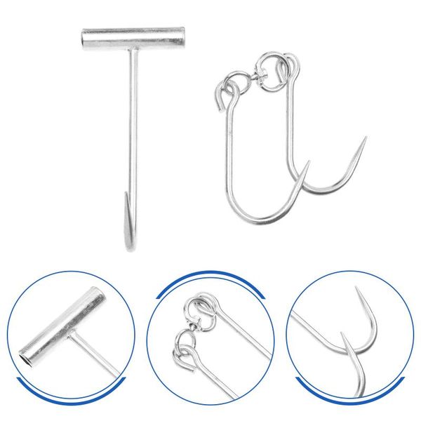 

hooks & rails 2pcs steel slaughterhouse hook bbq grill hanger pork kitchen gadget