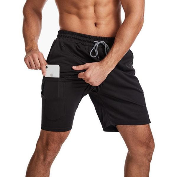 

running shorts men fitness gym training sports quick dry workout sport jogging double deck summer, Black;blue