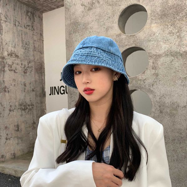 

net red cowboy fisherman's female casual versatile designer fashion summer blue beggar's bucket basin hat, Yellow