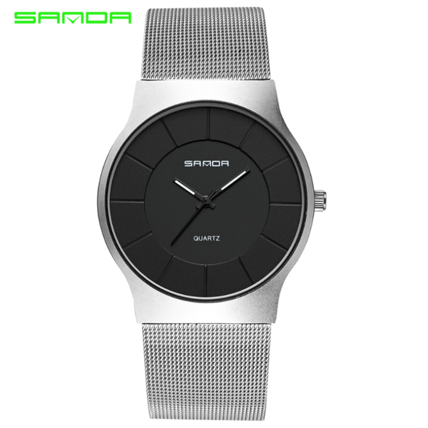 

black luxury fashion mens minimalist watches stainless steel mesh band watch men business casual analog quartz clock ultra thin wristwatches, Slivery;brown