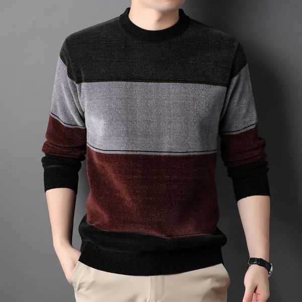 

men's sweaters 2021 brand men fleece sweater fashion casual o-neck spliced pullovers male winter patchwor warm thick knitted, White;black