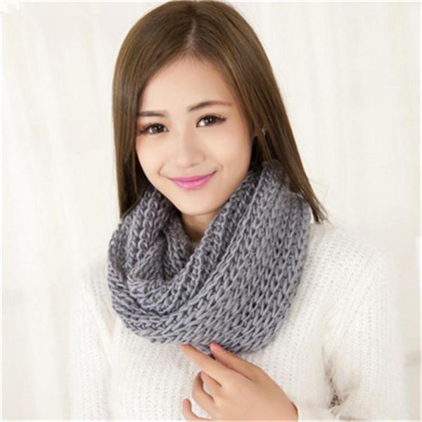 

scarves cuhakci winter crochet knitted warm ring scarf autumn fashion collar solid color wrap comfortable, Blue;gray