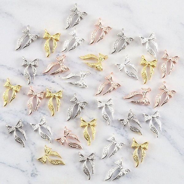 

10pcs gold silver alloy bowknot nail art decorations 3dshiny bow rhinestones jewelry ornaments charm uv gel manicure accessories1, Silver;gold